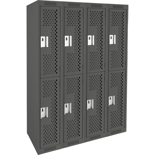 Clean Line Lockers, 2 -tier, Bank of 4, 48" x 15" x 72", Steel, Charcoal, Rivet (Assembled), Perforated Superchem Industries