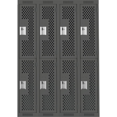 Clean Line Lockers, 2 -tier, Bank of 4, 48" x 15" x 72", Steel, Charcoal, Rivet (Assembled), Perforated Superchem Industries