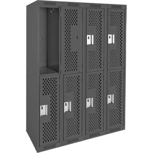 Clean Line Lockers, 2 -tier, Bank of 4, 48" x 15" x 72", Steel, Charcoal, Rivet (Assembled), Perforated Superchem Industries