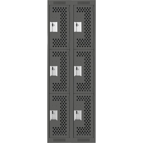 Clean Line Lockers, 3 -tier, Bank of 2, 24" x 12" x 72", Steel, Charcoal, Rivet (Assembled), Perforated Superchem Industries