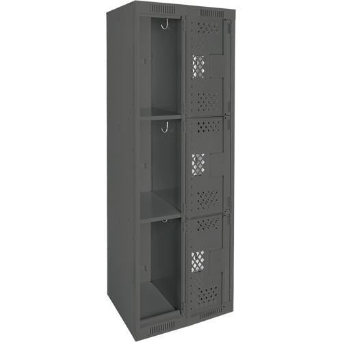 Clean Line Lockers, 3 -tier, Bank of 2, 24" x 12" x 72", Steel, Charcoal, Rivet (Assembled), Perforated Superchem Industries