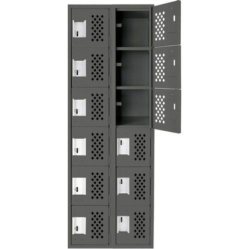 Assembled Lockerettes Clean Line Perforated Economy Lockers, 6 -tier, Bank of 2, 18" x 72" x 12", Steel Superchem Industries