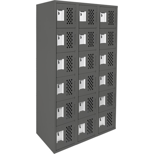 Assembled Lockerettes Clean Line Perforated Economy Lockers, 6 -tier, Bank of 3, 18" x 72" x 12", Steel Superchem Industries