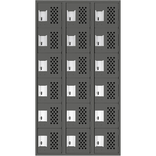 Assembled Lockerettes Clean Line Perforated Economy Lockers, 6 -tier, Bank of 3, 18" x 72" x 12", Steel Superchem Industries