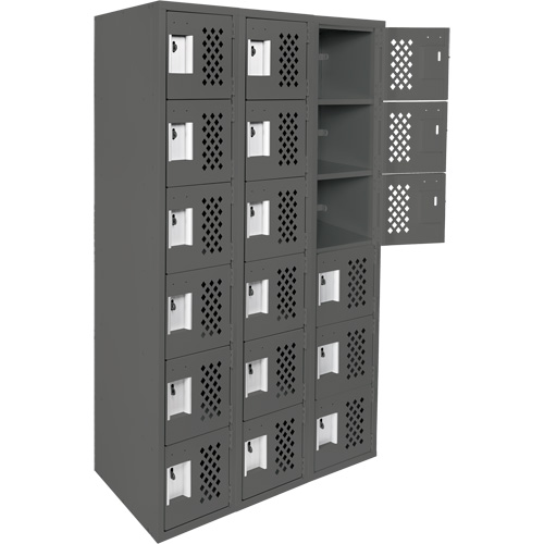 Assembled Lockerettes Clean Line Perforated Economy Lockers, 6 -tier, Bank of 3, 18" x 72" x 12", Steel Superchem Industries