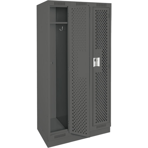 Clean Line Lockers, Bank of 3, 36" x 18" x 76", Steel, Charcoal, Rivet (Assembled), Perforated Superchem Industries