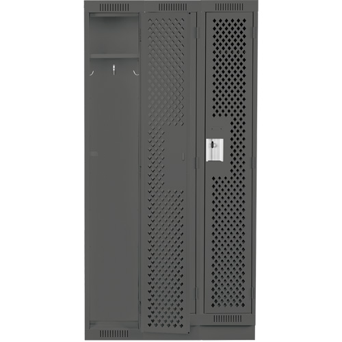 Clean Line Lockers, Bank of 3, 36" x 18" x 76", Steel, Charcoal, Rivet (Assembled), Perforated Superchem Industries