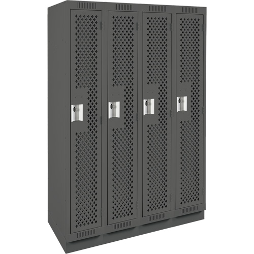 Clean Line Lockers, Bank of 4, 48" x 18" x 76", Steel, Charcoal, Rivet (Assembled), Perforated Superchem Industries