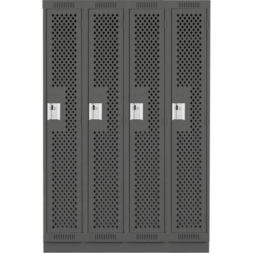 Clean Line Lockers, Bank of 4, 48" x 18" x 76", Steel, Charcoal, Rivet (Assembled), Perforated Superchem Industries