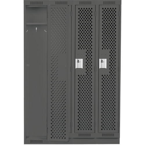 Clean Line Lockers, Bank of 4, 48" x 18" x 76", Steel, Charcoal, Rivet (Assembled), Perforated Superchem Industries