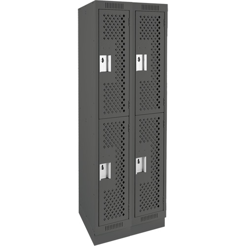 Clean Line Lockers, 2 -tier, Bank of 2, 24" x 18" x 76", Steel, Charcoal, Rivet (Assembled), Perforated Superchem Industries
