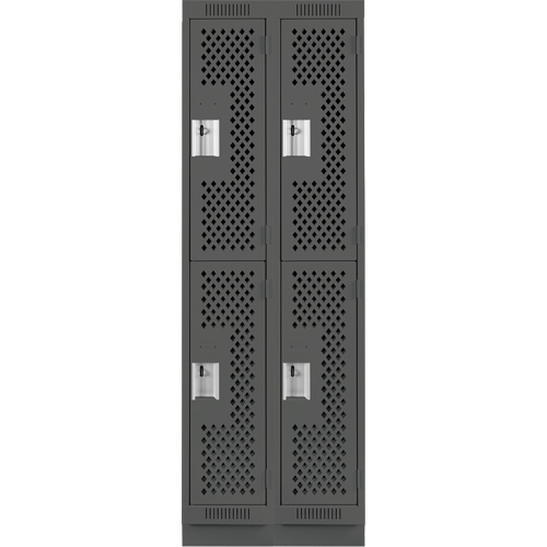 Clean Line Lockers, 2 -tier, Bank of 2, 24" x 18" x 76", Steel, Charcoal, Rivet (Assembled), Perforated Superchem Industries