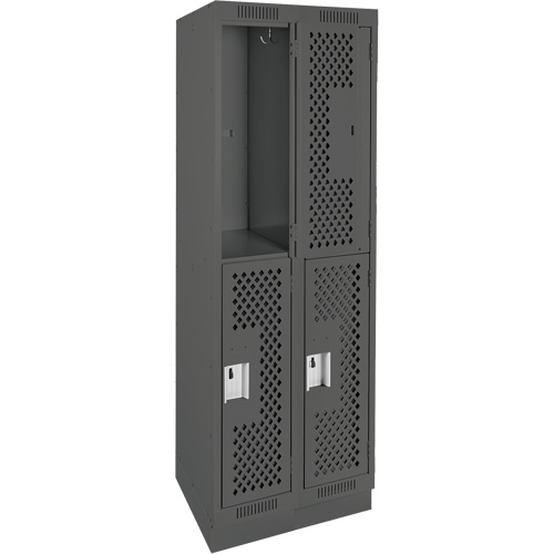 Clean Line Lockers, 2 -tier, Bank of 2, 24" x 18" x 76", Steel, Charcoal, Rivet (Assembled), Perforated Superchem Industries