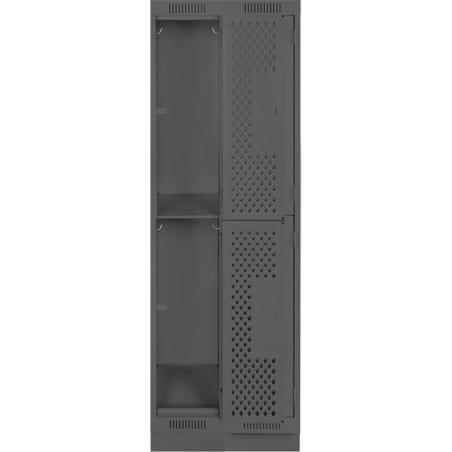 Clean Line Lockers, 2 -tier, Bank of 2, 24" x 18" x 76", Steel, Charcoal, Rivet (Assembled), Perforated Superchem Industries