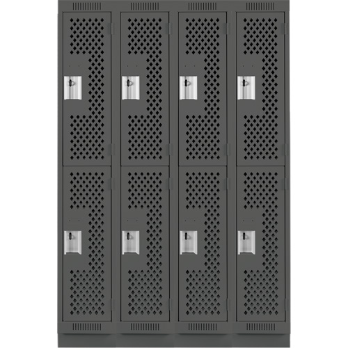 Clean Line Lockers, 2 -tier, Bank of 4, 48" x 18" x 76", Steel, Charcoal, Rivet (Assembled), Perforated Superchem Industries