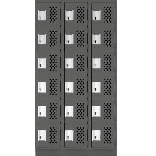 Assembled Lockerettes Clean Line Perforated Economy Lockers, 6 -tier, Bank of 3, 18" x 72" x 12", Steel Superchem Industries