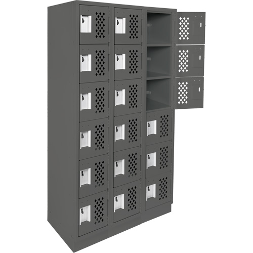 Assembled Lockerettes Clean Line Perforated Economy Lockers, 6 -tier, Bank of 3, 18" x 72" x 12", Steel Superchem Industries