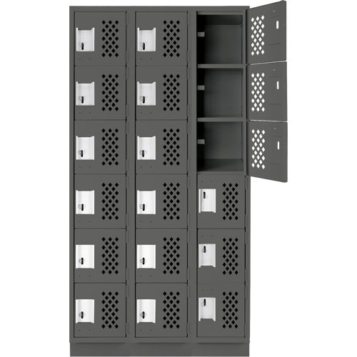 Assembled Lockerettes Clean Line Perforated Economy Lockers, 6 -tier, Bank of 3, 18" x 72" x 12", Steel Superchem Industries