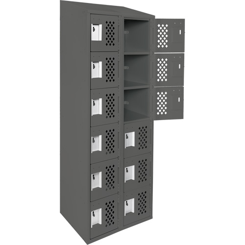 Assembled Lockerettes Clean Line Perforated Economy Lockers, 6 -tier, Bank of 2, 18" x 72" x 12", Steel Superchem Industries