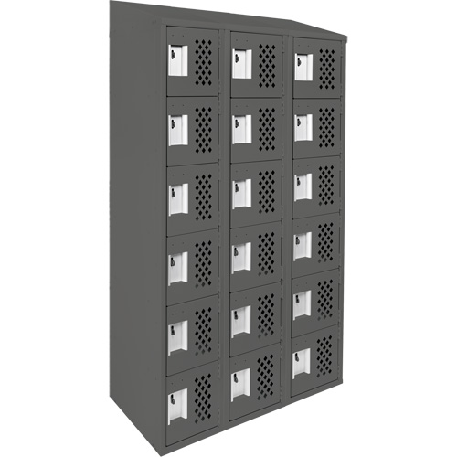 Assembled Lockerettes Clean Line Perforated Economy Lockers, 6 -tier, Bank of 3, 18" x 72" x 12", Steel Superchem Industries