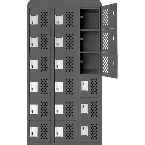 Assembled Lockerettes Clean Line Perforated Economy Lockers, 6 -tier, Bank of 3, 18" x 72" x 12", Steel Superchem Industries