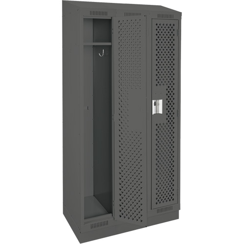 Clean Line Lockers, Bank of 3, 36" x 18" x 82", Steel, Charcoal, Rivet (Assembled), Perforated Superchem Industries