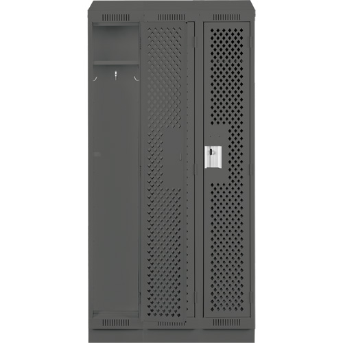 Clean Line Lockers, Bank of 3, 36" x 18" x 82", Steel, Charcoal, Rivet (Assembled), Perforated Superchem Industries