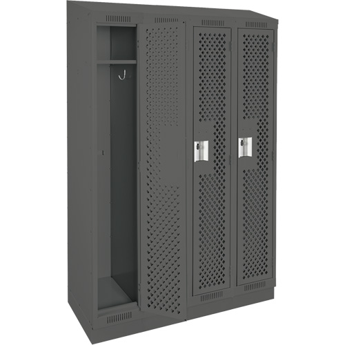 Clean Line Lockers, Bank of 4, 48" x 18" x 82", Steel, Charcoal, Rivet (Assembled), Perforated Superchem Industries