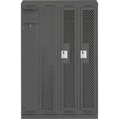Clean Line Lockers, Bank of 4, 48" x 18" x 82", Steel, Charcoal, Rivet (Assembled), Perforated Superchem Industries