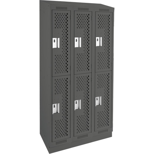 Clean Line Lockers, 2 -tier, Bank of 3, 36" x 12" x 82", Steel, Charcoal, Rivet (Assembled), Perforated Superchem Industries