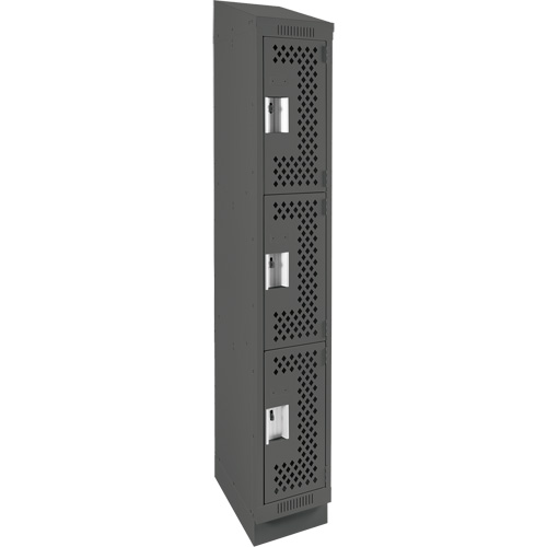 Clean Line Lockers, 3 -tier, 12" x 18" x 82", Steel, Charcoal, Rivet (Assembled), Perforated Superchem Industries