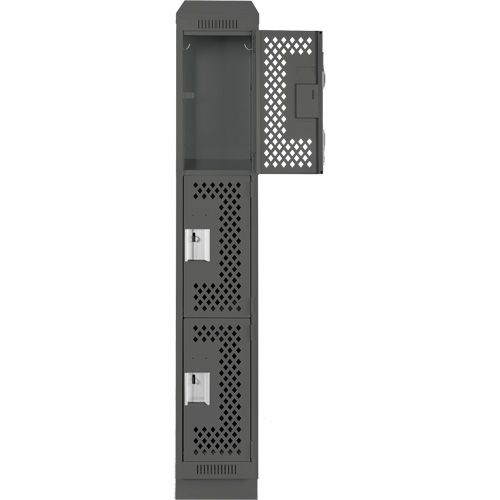 Clean Line Lockers, 3 -tier, 12" x 18" x 82", Steel, Charcoal, Rivet (Assembled), Perforated Superchem Industries