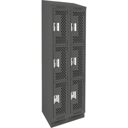 Clean Line Lockers, 3 -tier, Bank of 2, 24" x 15" x 82", Steel, Charcoal, Rivet (Assembled), Perforated Superchem Industries