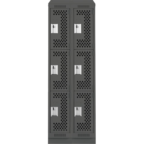 Clean Line Lockers, 3 -tier, Bank of 2, 24" x 15" x 82", Steel, Charcoal, Rivet (Assembled), Perforated Superchem Industries