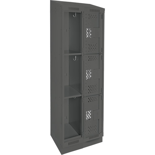 Clean Line Lockers, 3 -tier, Bank of 2, 24" x 15" x 82", Steel, Charcoal, Rivet (Assembled), Perforated Superchem Industries