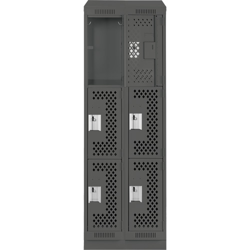 Clean Line Lockers, 3 -tier, Bank of 2, 24" x 15" x 82", Steel, Charcoal, Rivet (Assembled), Perforated Superchem Industries