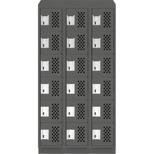 Assembled Lockerettes Clean Line Perforated Economy Lockers, 6 -tier, Bank of 3, 18" x 72" x 12", Steel Superchem Industries
