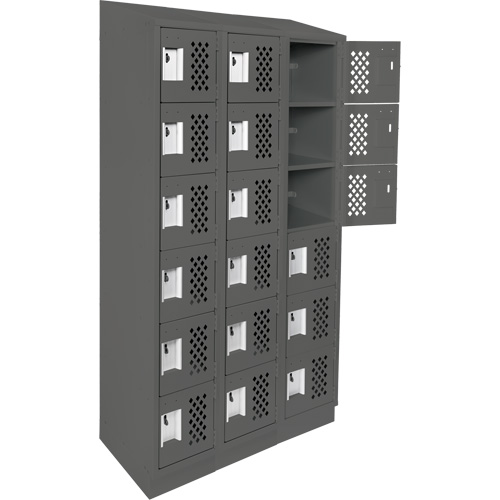Assembled Lockerettes Clean Line Perforated Economy Lockers, 6 -tier, Bank of 3, 18" x 72" x 12", Steel Superchem Industries