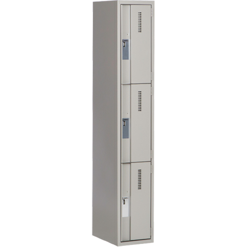 Concorde Heavy-Duty Lockers, 3 -tier, 12" x 18" x 72", Steel, Grey, Welded (Assembled) Superchem Industries