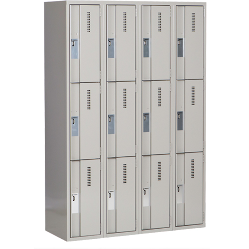 Concorde Heavy-Duty Lockers, 3 -tier, Bank of 4, 48" x 18" x 72", Steel, Grey, Welded (Assembled) Superchem Industries