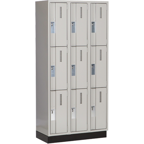 Concorde Heavy-Duty Lockers, 3 -tier, Bank of 3, 36" x 18" x 76", Steel, Grey, Welded (Assembled) Superchem Industries