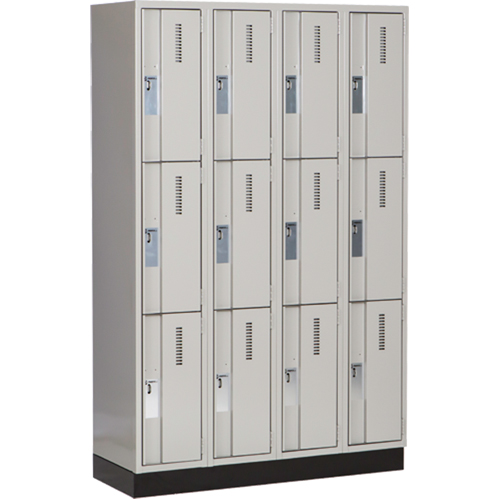 Concorde Heavy-Duty Lockers, 3 -tier, Bank of 4, 48" x 18" x 76", Steel, Grey, Welded (Assembled) Superchem Industries