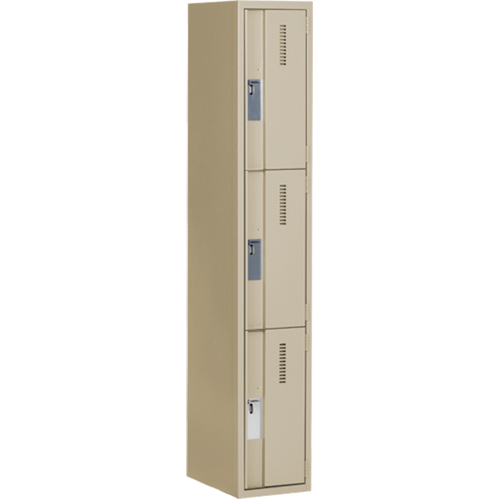 Concorde Heavy-Duty Lockers, 3 -tier, 12" x 18" x 72", Steel, Beige, Welded (Assembled) Superchem Industries