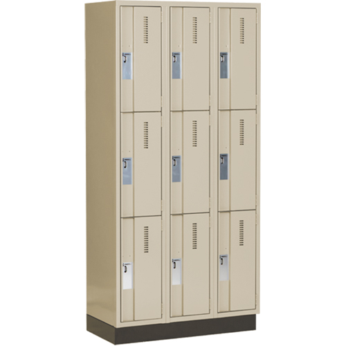 Concorde Heavy-Duty Lockers, 3 -tier, Bank of 3, 36" x 18" x 76", Steel, Beige, Welded (Assembled) Superchem Industries