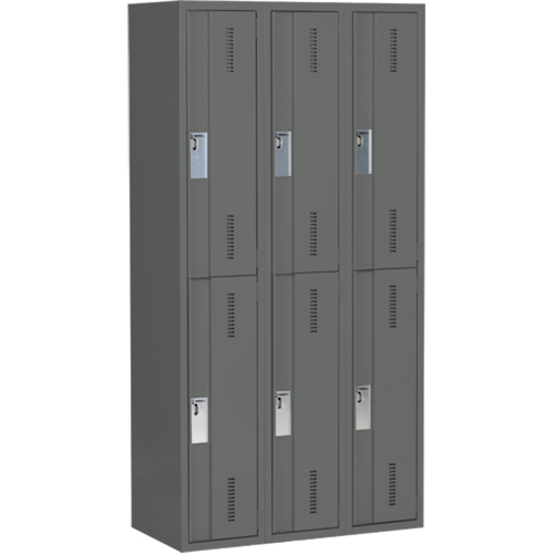 Concorde Heavy-Duty Lockers, 2 -tier, Bank of 3, 36" x 18" x 72", Steel, Charcoal, Welded (Assembled) Superchem Industries