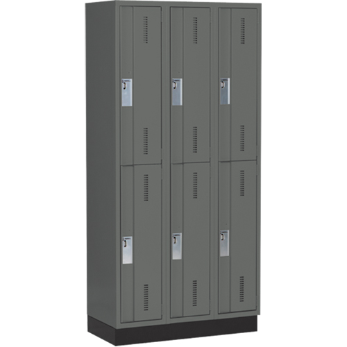 Concorde Heavy-Duty Lockers, 2 -tier, Bank of 3, 36" x 18" x 76", Steel, Charcoal, Welded (Assembled) Superchem Industries