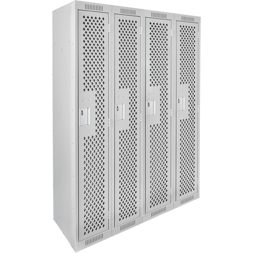 Clean Line Lockers, Bank of 4, 48" x 12" x 72", Steel, Grey, Rivet (Assembled), Perforated Superchem Industries