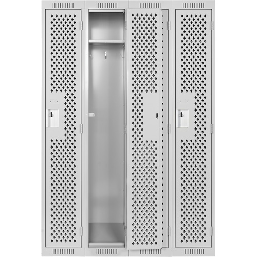 Clean Line Lockers, Bank of 4, 48" x 12" x 72", Steel, Grey, Rivet (Assembled), Perforated Superchem Industries