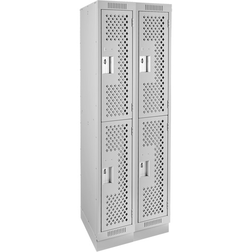 Clean Line Lockers, 2 -tier, Bank of 2, 24" x 18" x 76", Steel, Grey, Rivet (Assembled), Perforated Superchem Industries