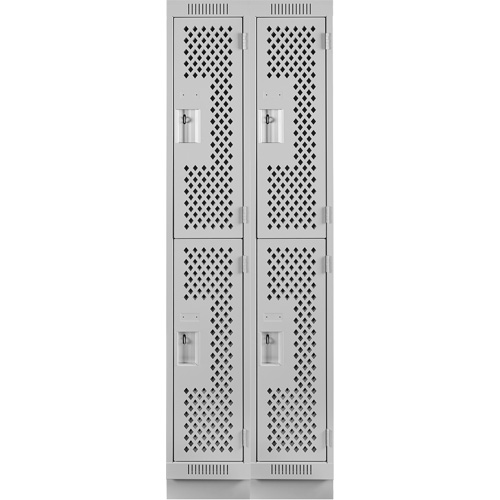 Clean Line Lockers, 2 -tier, Bank of 2, 24" x 18" x 76", Steel, Grey, Rivet (Assembled), Perforated Superchem Industries